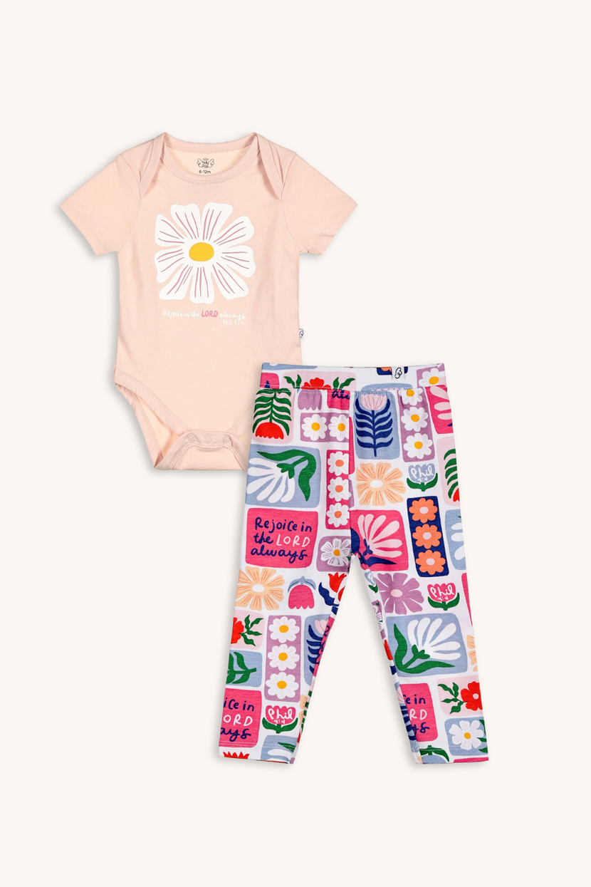 Baby Rejoice in the Lord Floral Bodysuit and Leggings Set