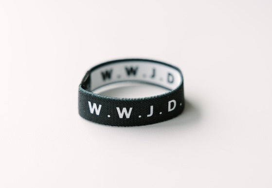 WWJD Black Reversible Elastic Fabric Bracelet