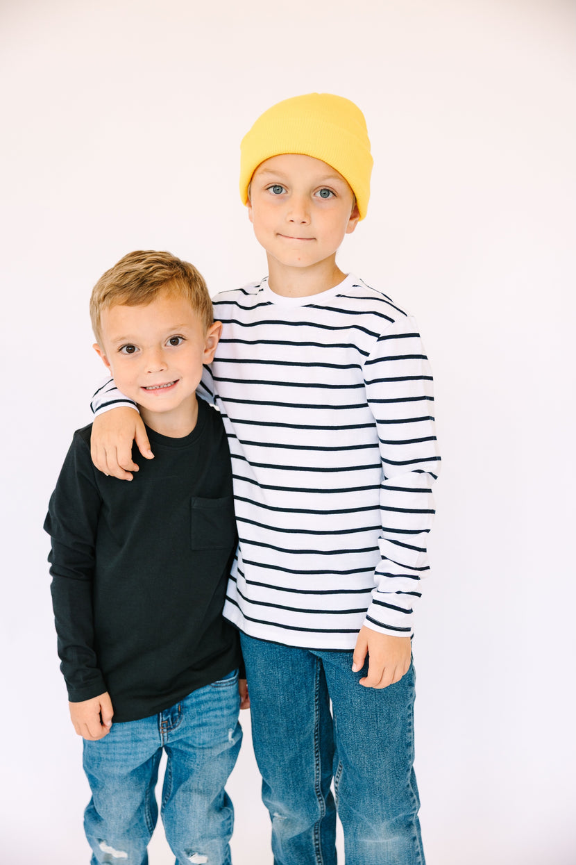 Kids Black Prayer Pocket T-Shirt | Long Sleeve