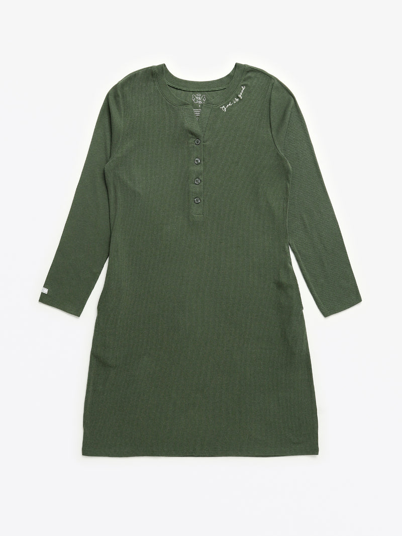 Solid Olive Womens Nightgown PJ Ribbed Cotton-Bamboo Blend XL Solid Olive Womens Nightgown PJ Ribbed Cotton-Bamboo Blend XL