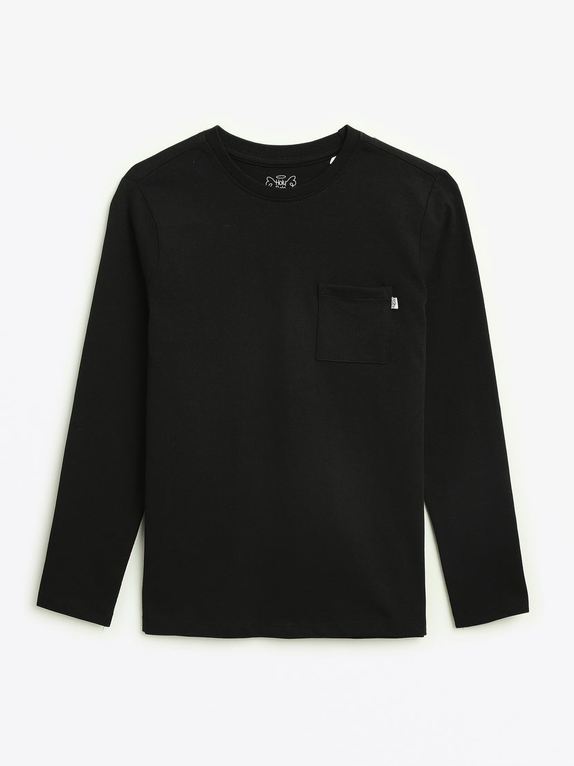 Kids Black Prayer Pocket T-Shirt | Long Sleeve