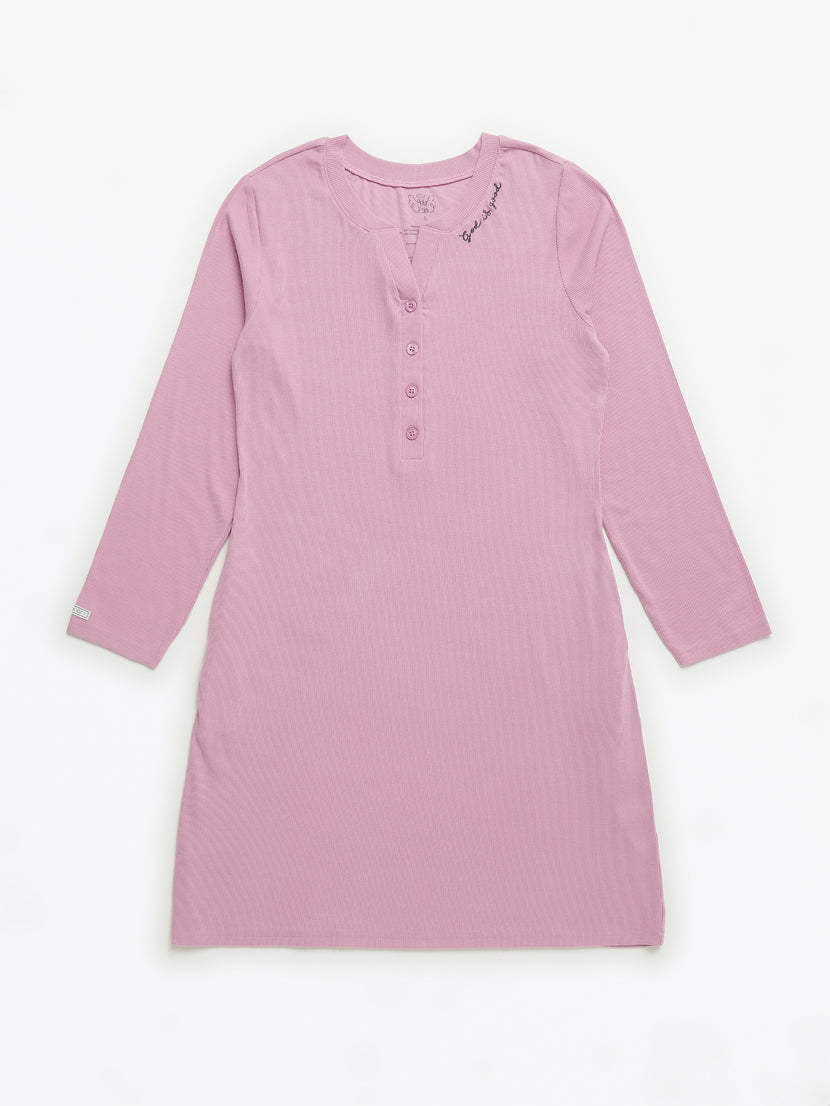Solid Mauve Womens Nightgown PJ Ribbed Cotton-Bamboo Blend