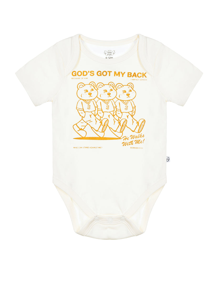 Baby God's Got My Back Tan Bodysuit Cotton | Short Sleeve