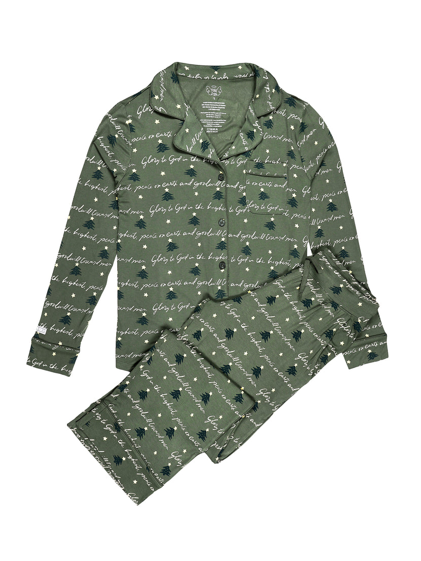 Glory to God Olive PJ Womens Notch Collar Set Bamboo