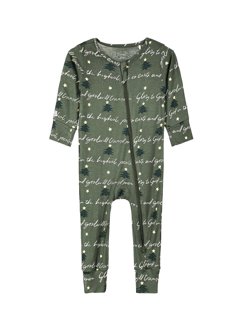 Glory to God Olive PJ Footless Onesie Bamboo
