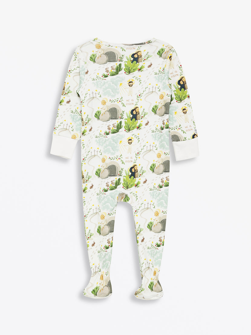He Is Risen PJ Footed Onesie Cotton
