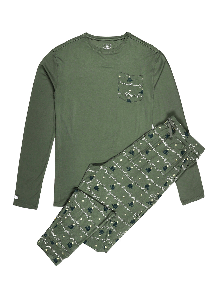 Glory to God Olive PJ Mens Long Sleeve Jogger Set Bamboo