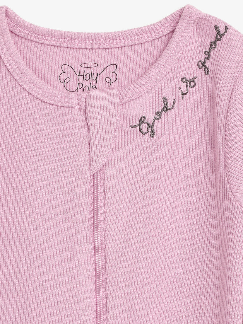 Solid Mauve PJ Footless Onesie Ribbed Cotton-Bamboo Blend