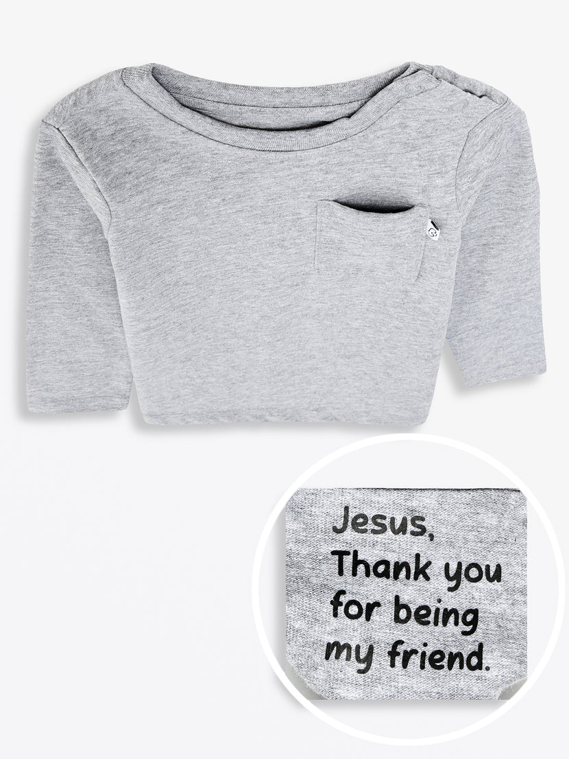 Kids Heather Gray Prayer Pocket T-Shirt | Long Sleeve