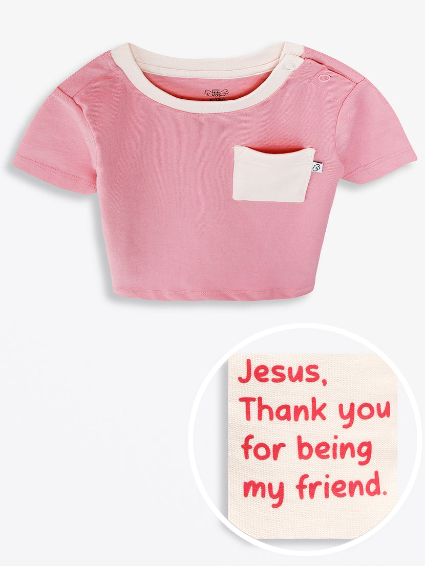 Kids Pink Prayer Pocket T-Shirt | Short Sleeve