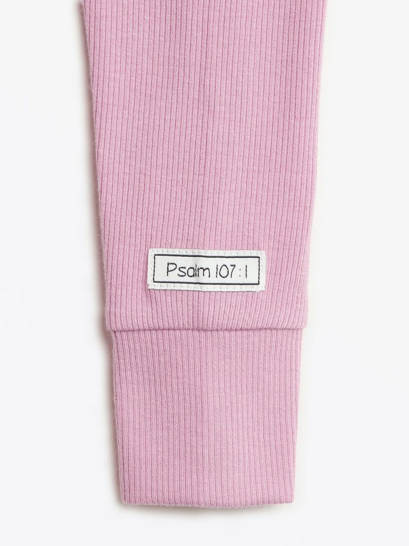 Solid Mauve PJ Footed Onesie Ribbed Cotton-Bamboo Blend
