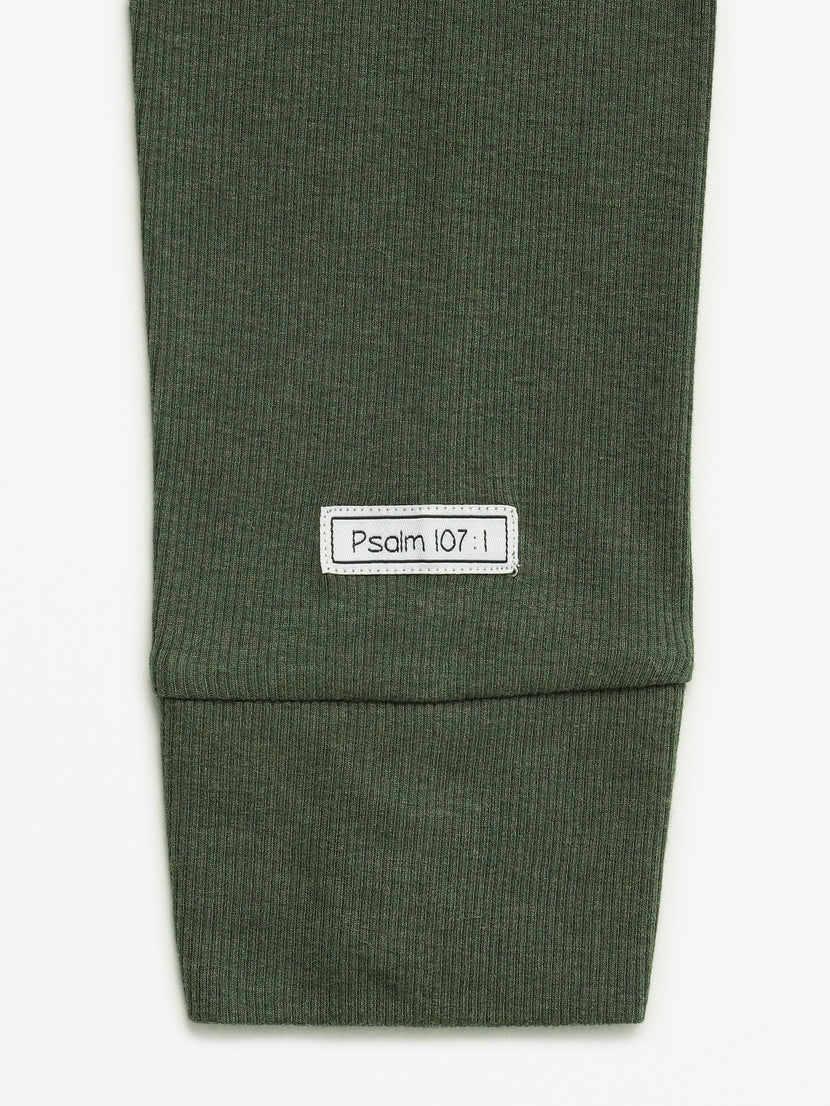 Solid Olive Womens PJ Jogger Set Ribbed Cotton-Bamboo Blend