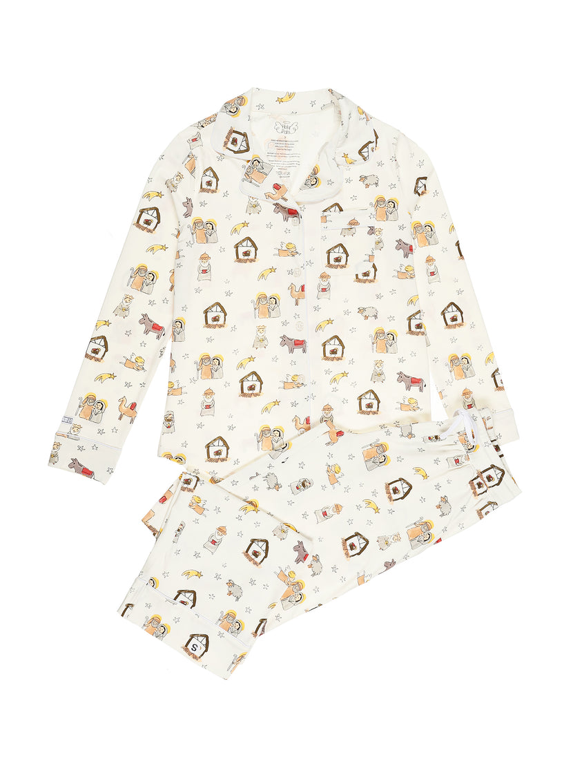 Away in a Manger Womens Notch Collar PJ Set Cotton