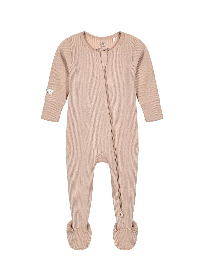 God's Got My Back Beige PJ Footed Onesie Ribbed Cotton-Bamboo Blend
