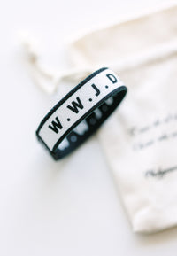 WWJD Black Reversible Elastic Fabric Bracelet