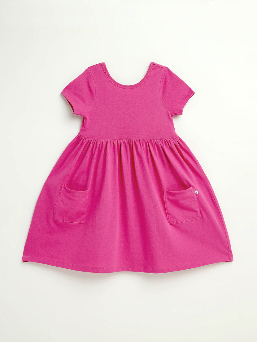 Kids Fuchsia Prayer Pocket Twirl Dress | Short Sleeve
