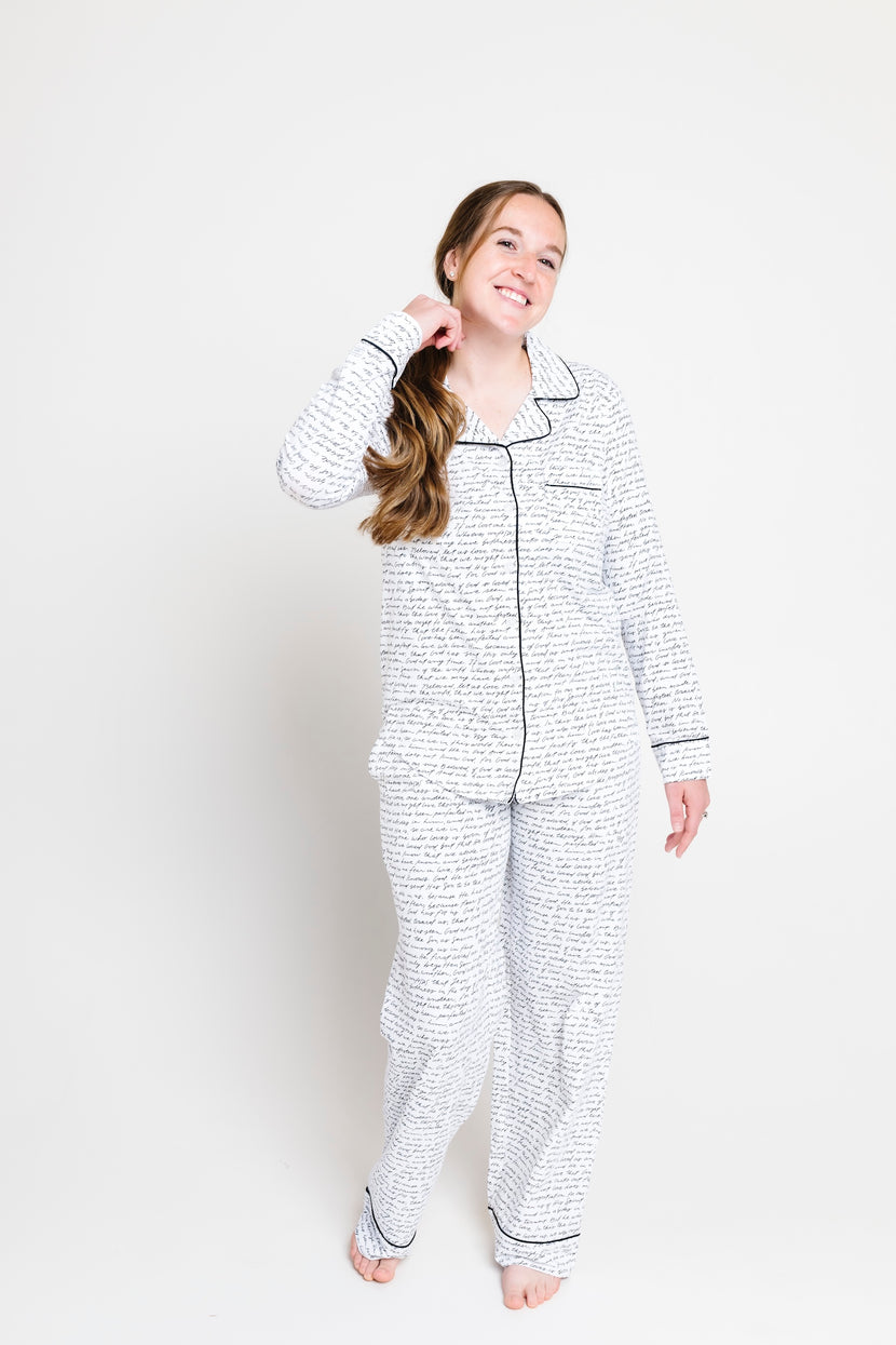 Love One Another Womens PJ Notch Collar Set Cotton