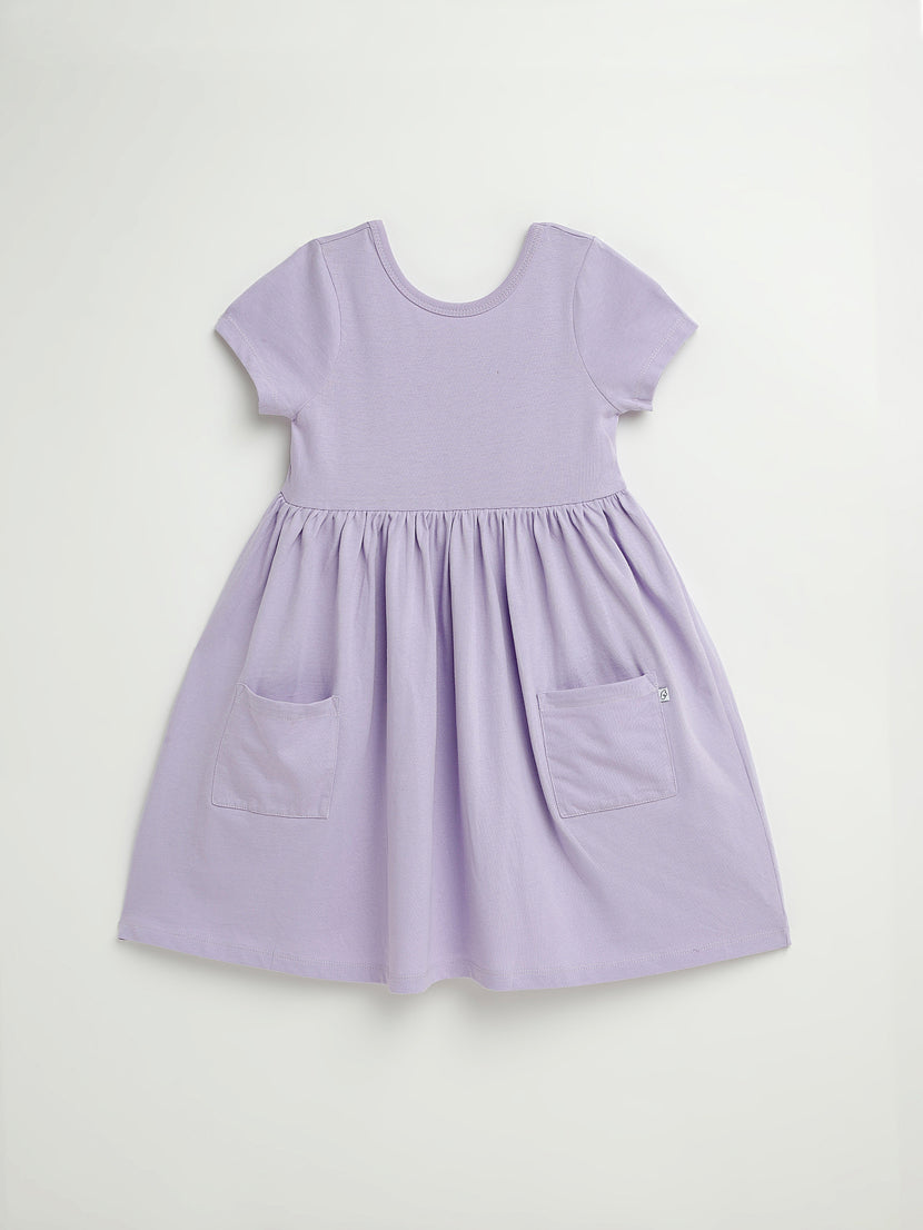 Kids Lilac Prayer Pocket Twirl Dress | Short Sleeve