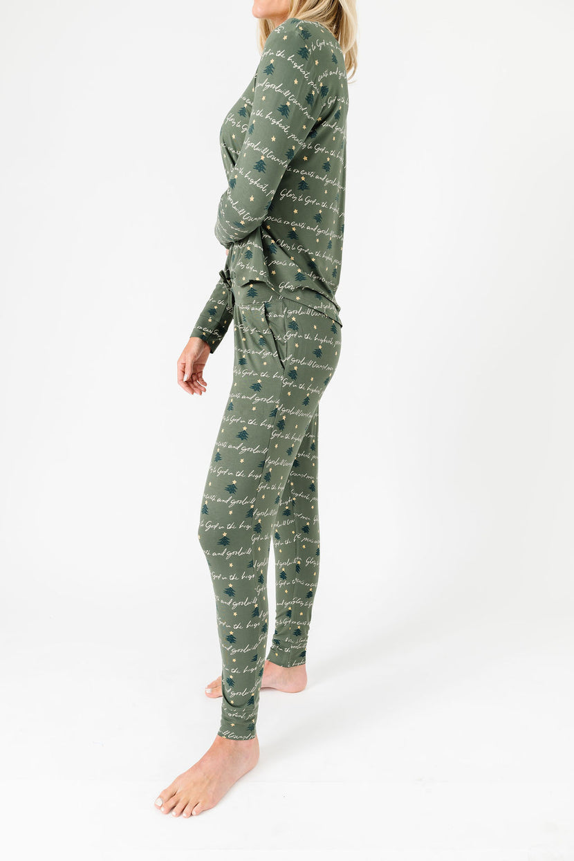 Glory to God Olive PJ Womens Long Sleeve Jogger Set Bamboo