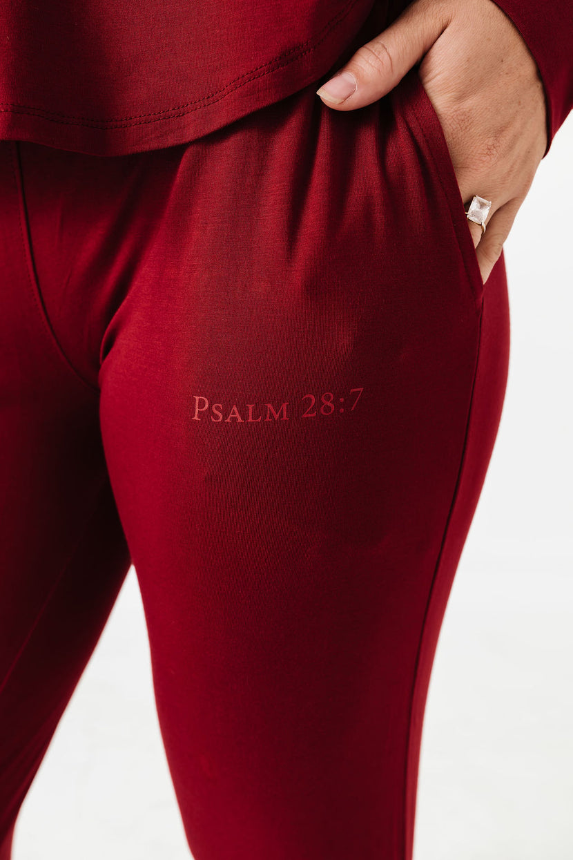The Lord is My Strength Red PJ Womens Long Sleeve Jogger Set Bamboo