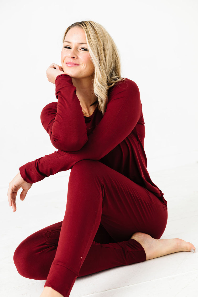 The Lord is My Strength Red PJ Womens Long Sleeve Jogger Set Bamboo