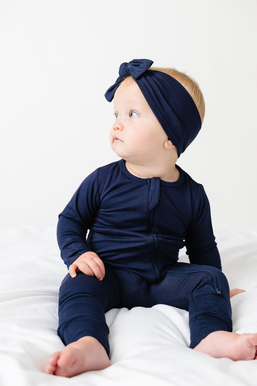 The Lord is My Strength Navy PJ Footless Onesie Bamboo