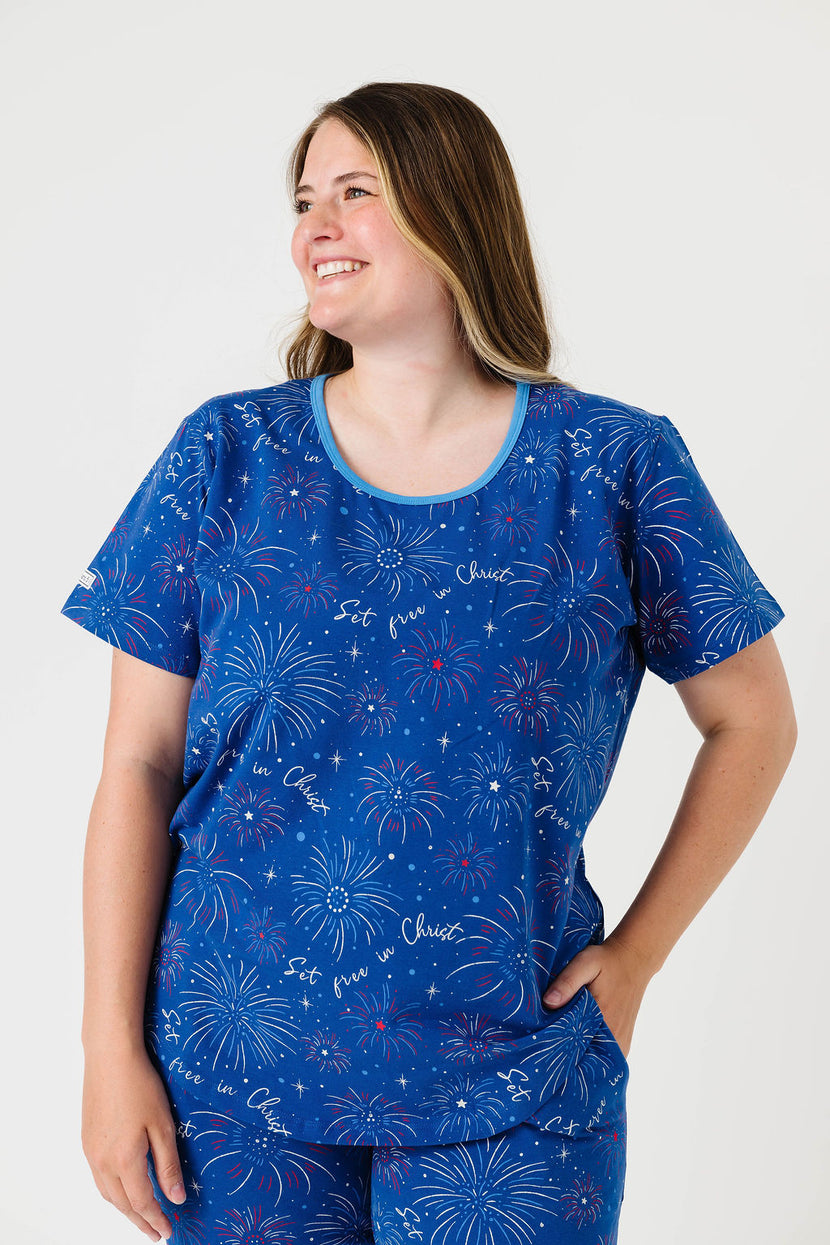 Set Free in Christ Womens PJ Short Sleeve Jogger Set Cotton