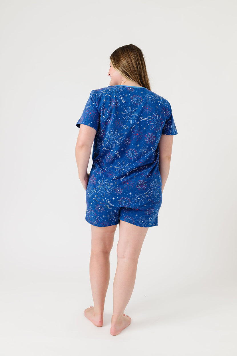 Set Free in Christ Womens PJ Shorts Set Cotton
