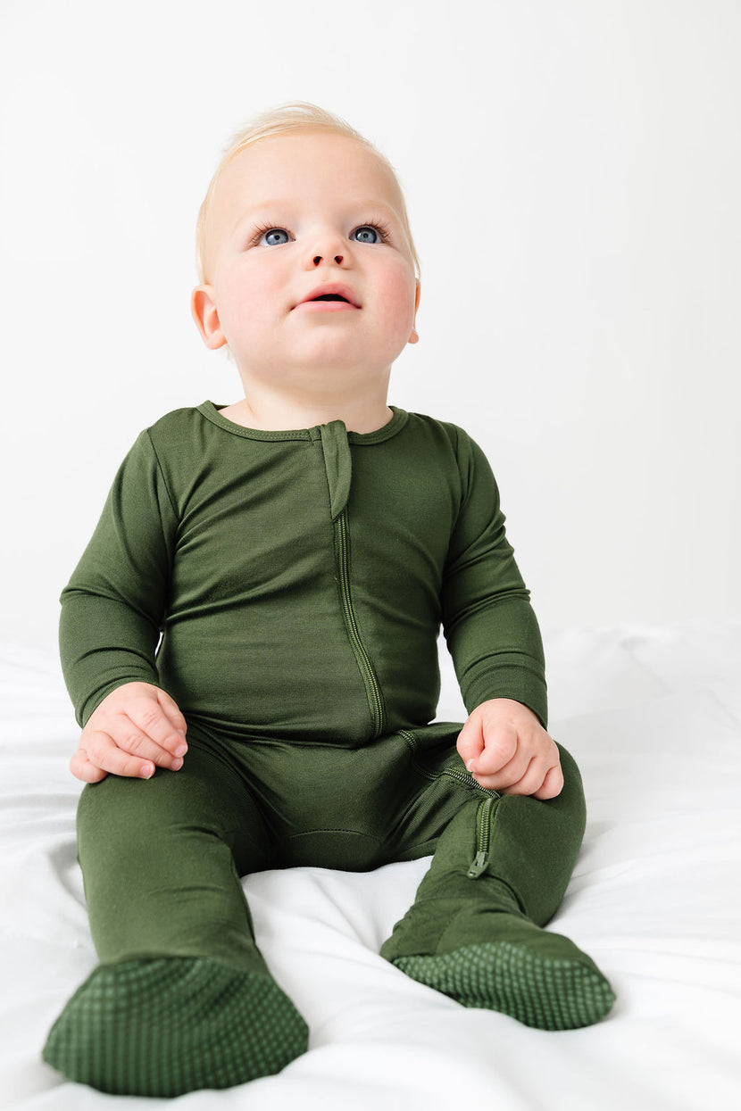 The Lord is My Strength Green PJ Footed Onesie Bamboo