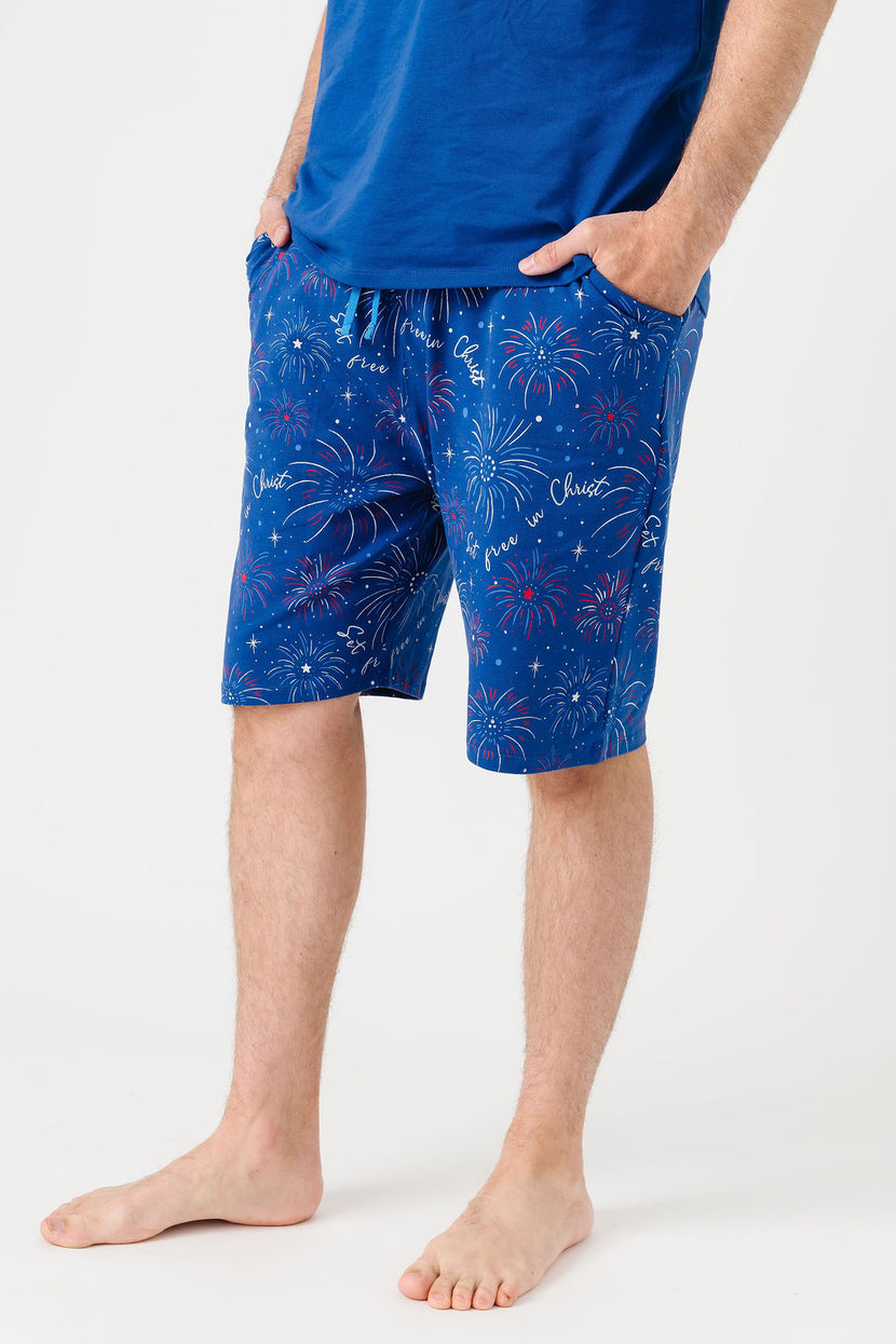 Set Free in Christ Mens PJ Shorts Set Cotton