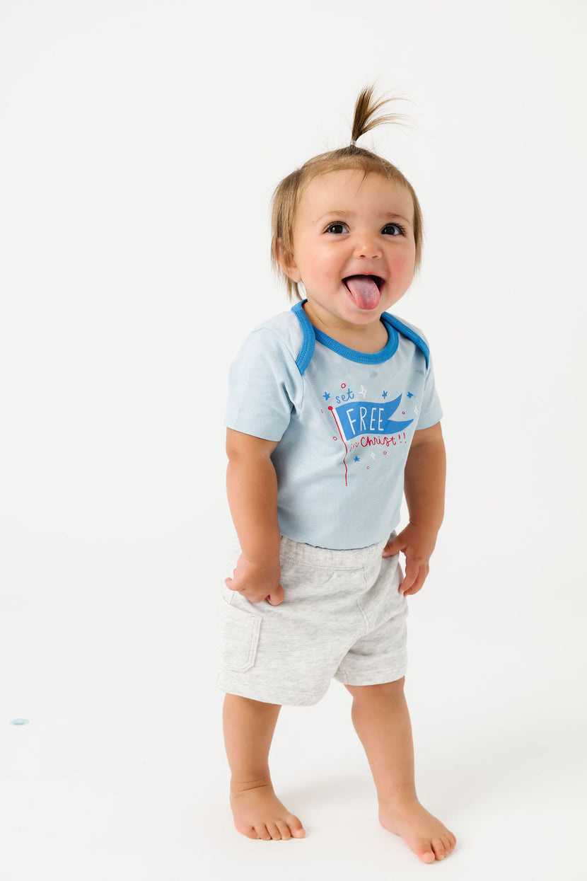 Baby Set Free in Christ Bodysuit Cotton | Short Sleeve