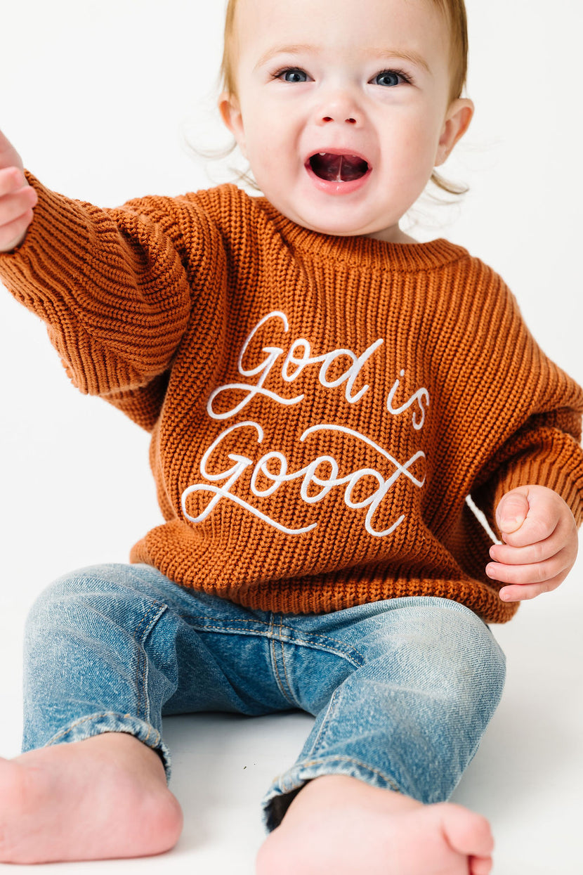 Baby God is Good Knit Sweater & Hat Organic Cotton