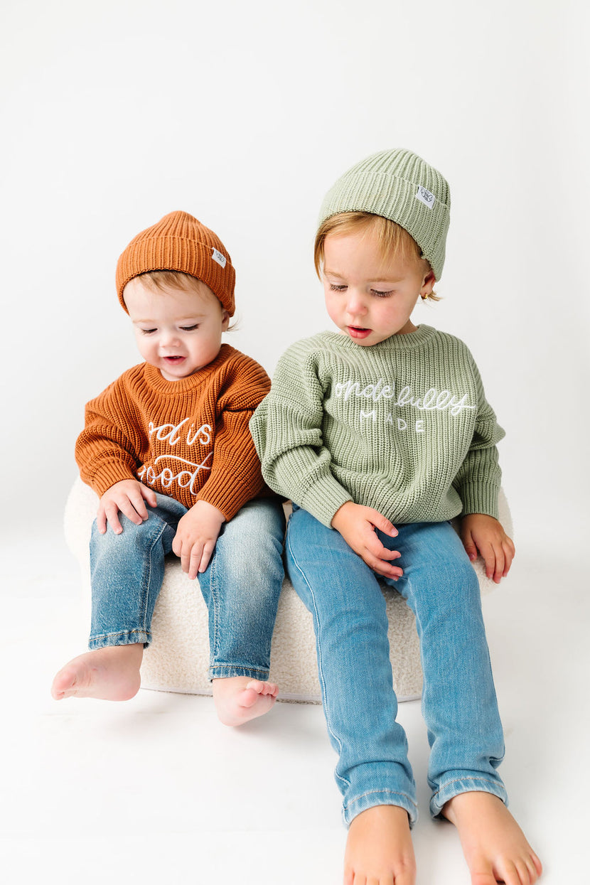 Baby Wonderfully Made Knit Sweater & Hat Organic Cotton
