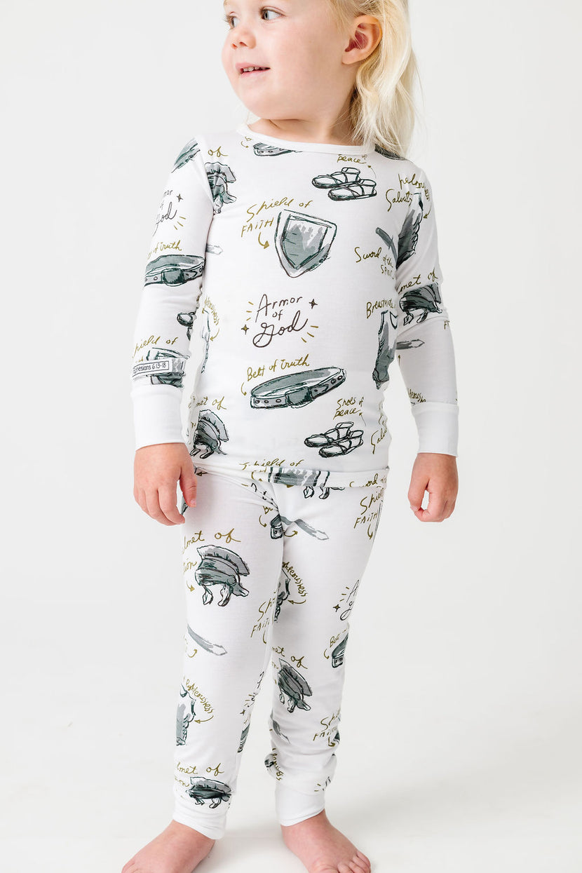 Armor of God White PJ Long Sleeve & Pants Set Bamboo