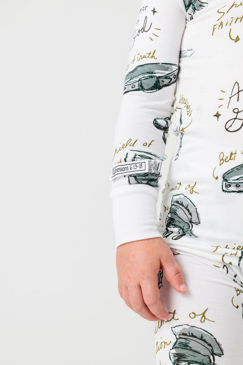 Armor of God White PJ Long Sleeve & Pants Set Bamboo