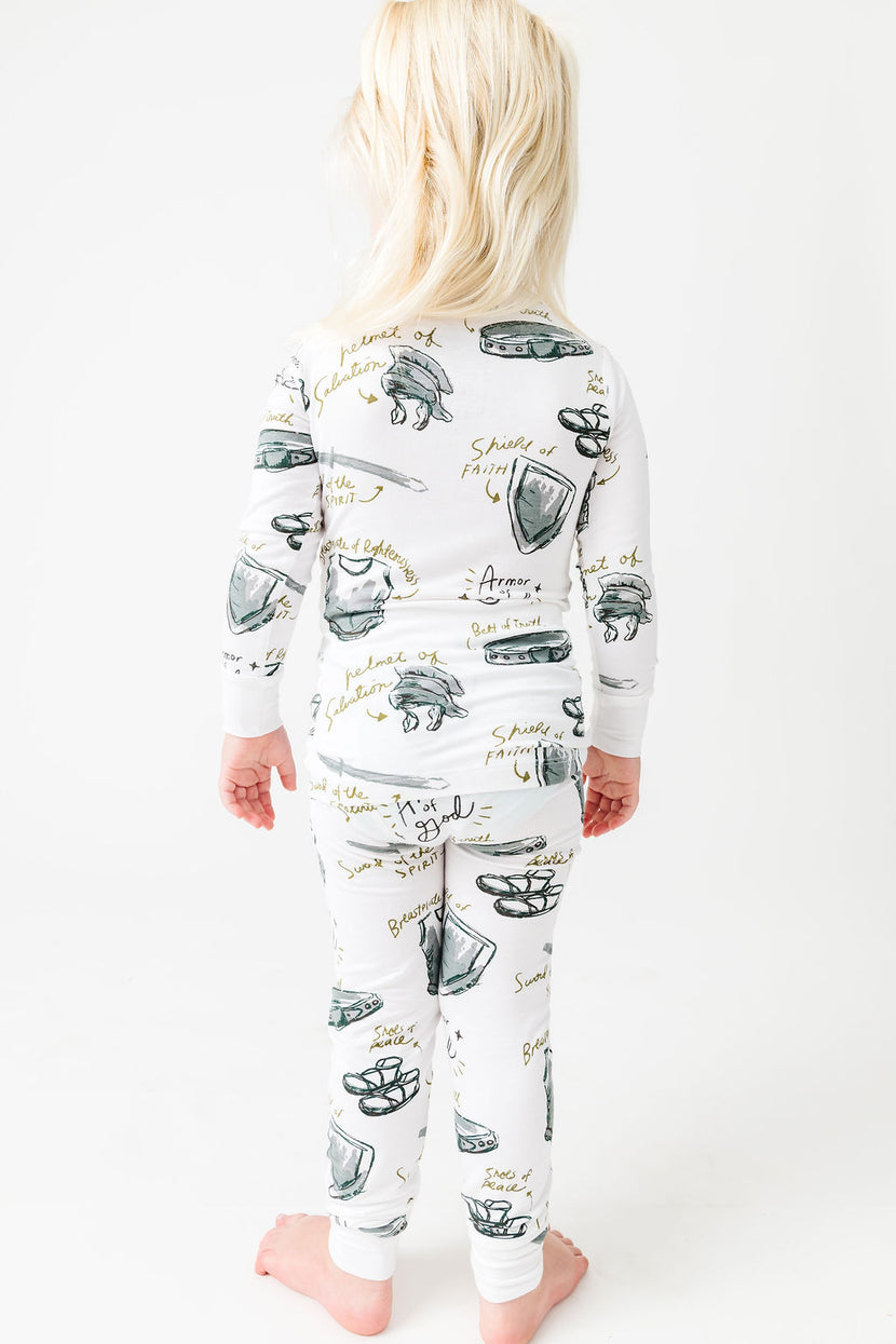 Armor of God White PJ Long Sleeve & Pants Set Bamboo
