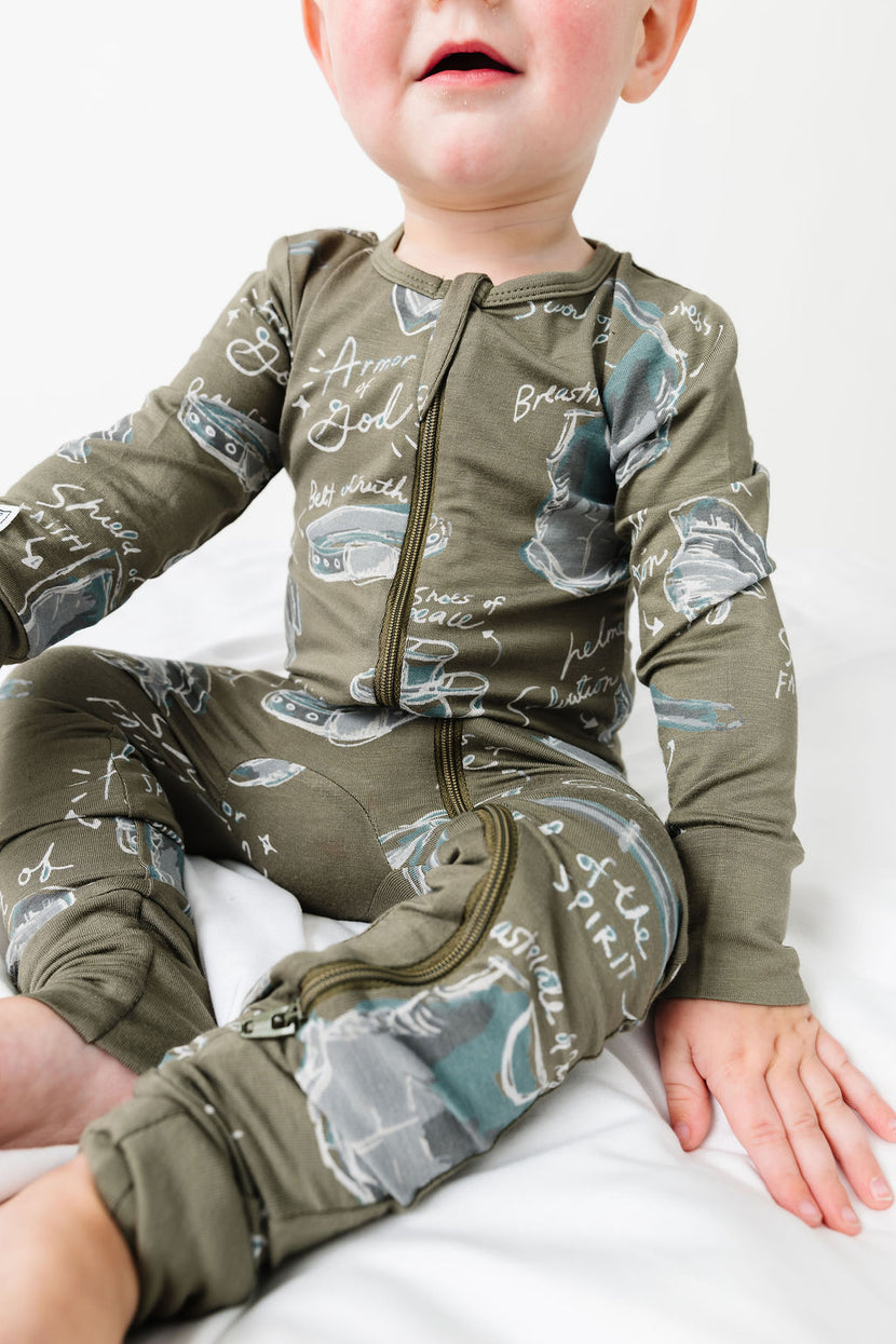 Armor of God Green PJ Footless Onesie Bamboo