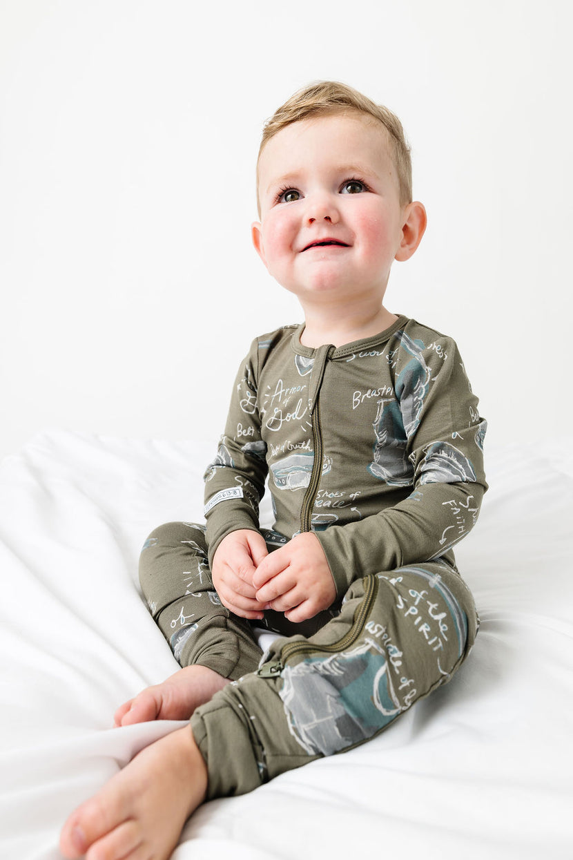 Armor of God Green PJ Footless Onesie Bamboo