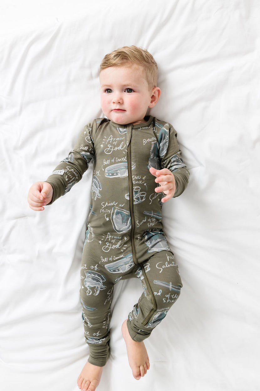 Armor of God Green PJ Footless Onesie Bamboo