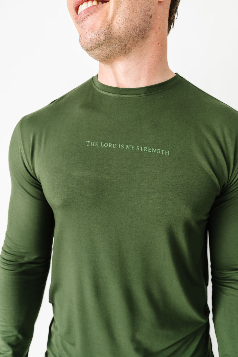 The Lord is My Strength Green PJ Mens Long Sleeve Jogger Set Bamboo