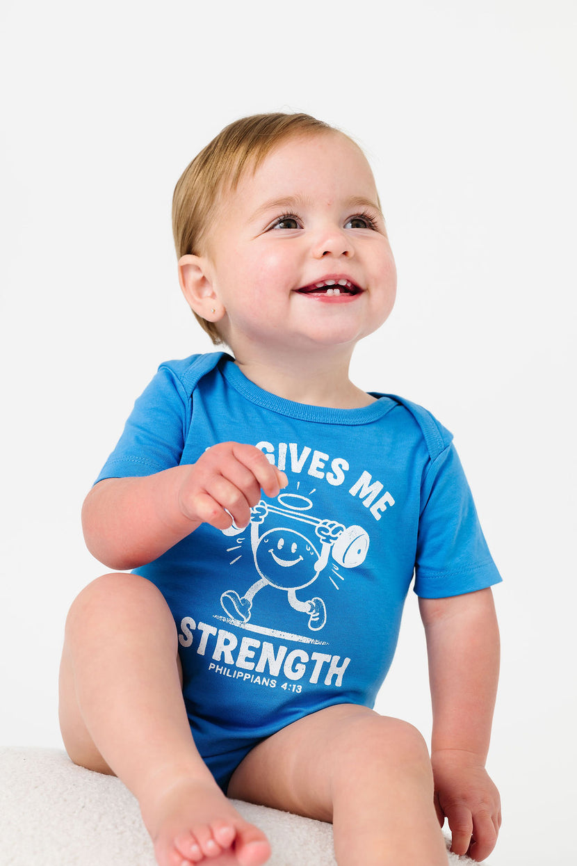 Baby He Gives Me Strength Bodysuit Cotton | Short Sleeve