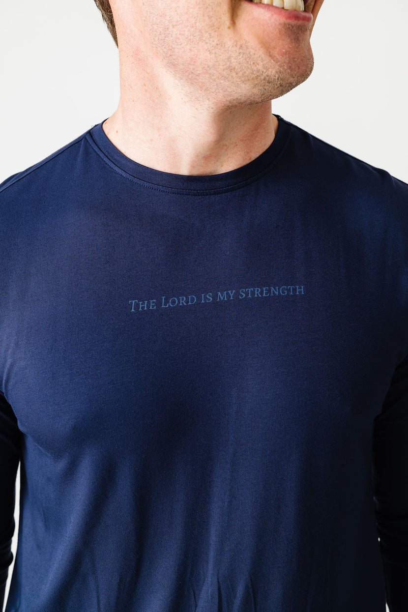 The Lord is My Strength Navy PJ Mens Long Sleeve Jogger Set Bamboo