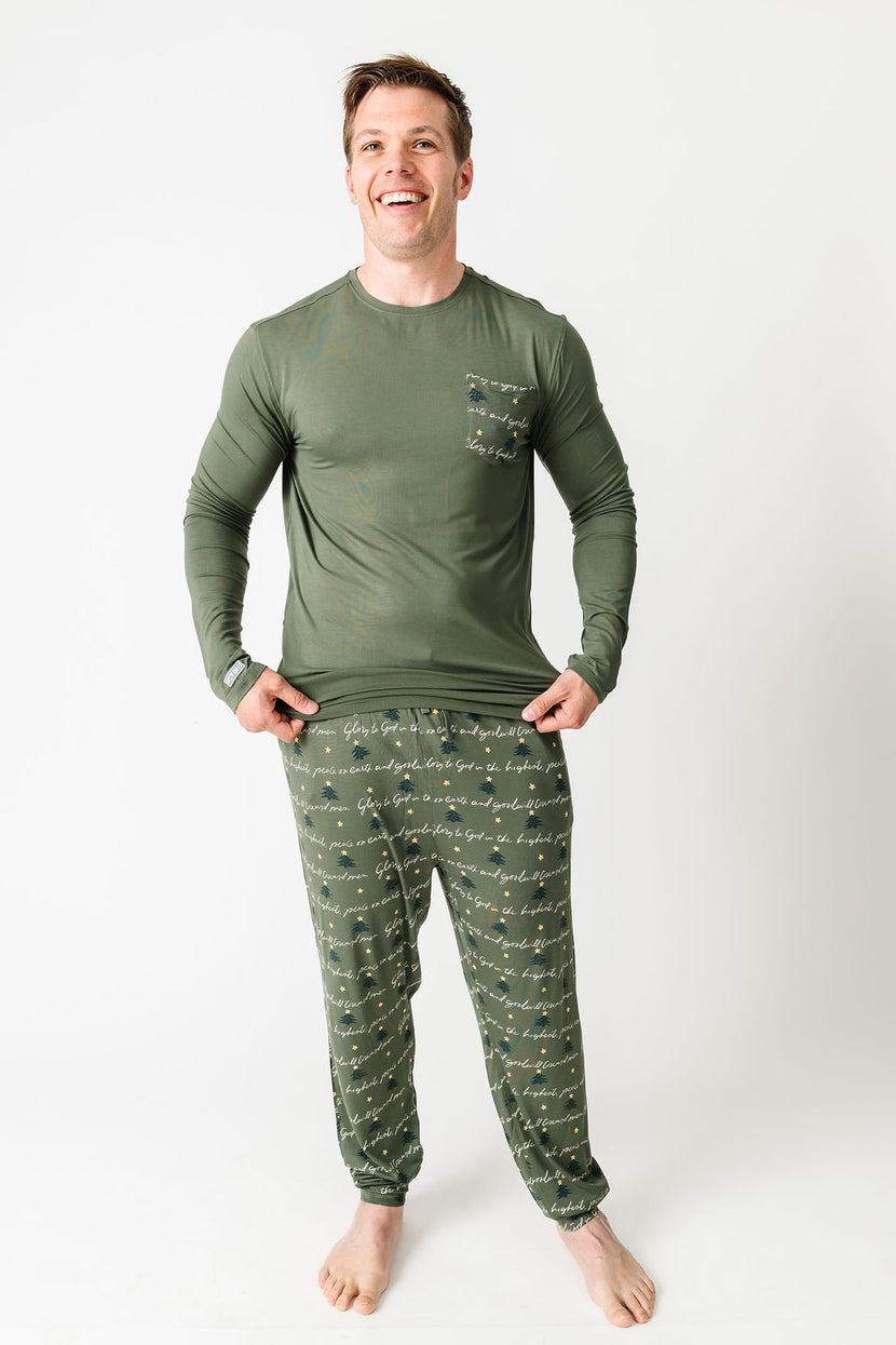 Glory to God Olive PJ Mens Long Sleeve Jogger Set Bamboo