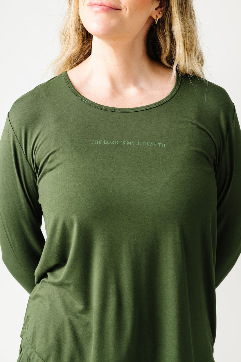 The Lord is My Strength Green PJ Womens Jogger Long Sleeve Set Bamboo