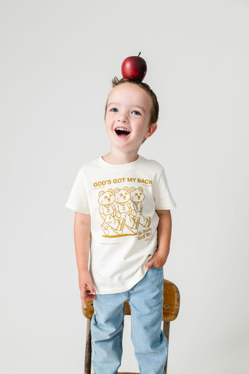 Kids God's Got My Back Tan T-Shirt Cotton | Short Sleeve