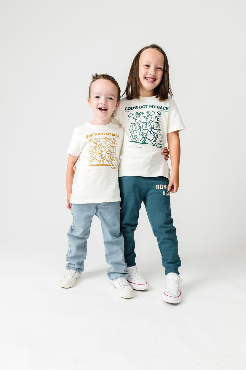 Kids God's Got My Back Teal T-Shirt Cotton | Short Sleeve