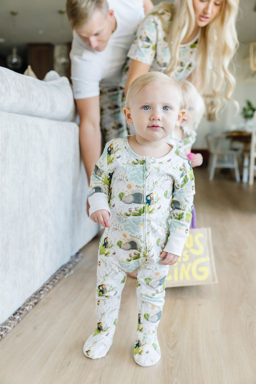 He Is Risen PJ Footed Onesie Cotton