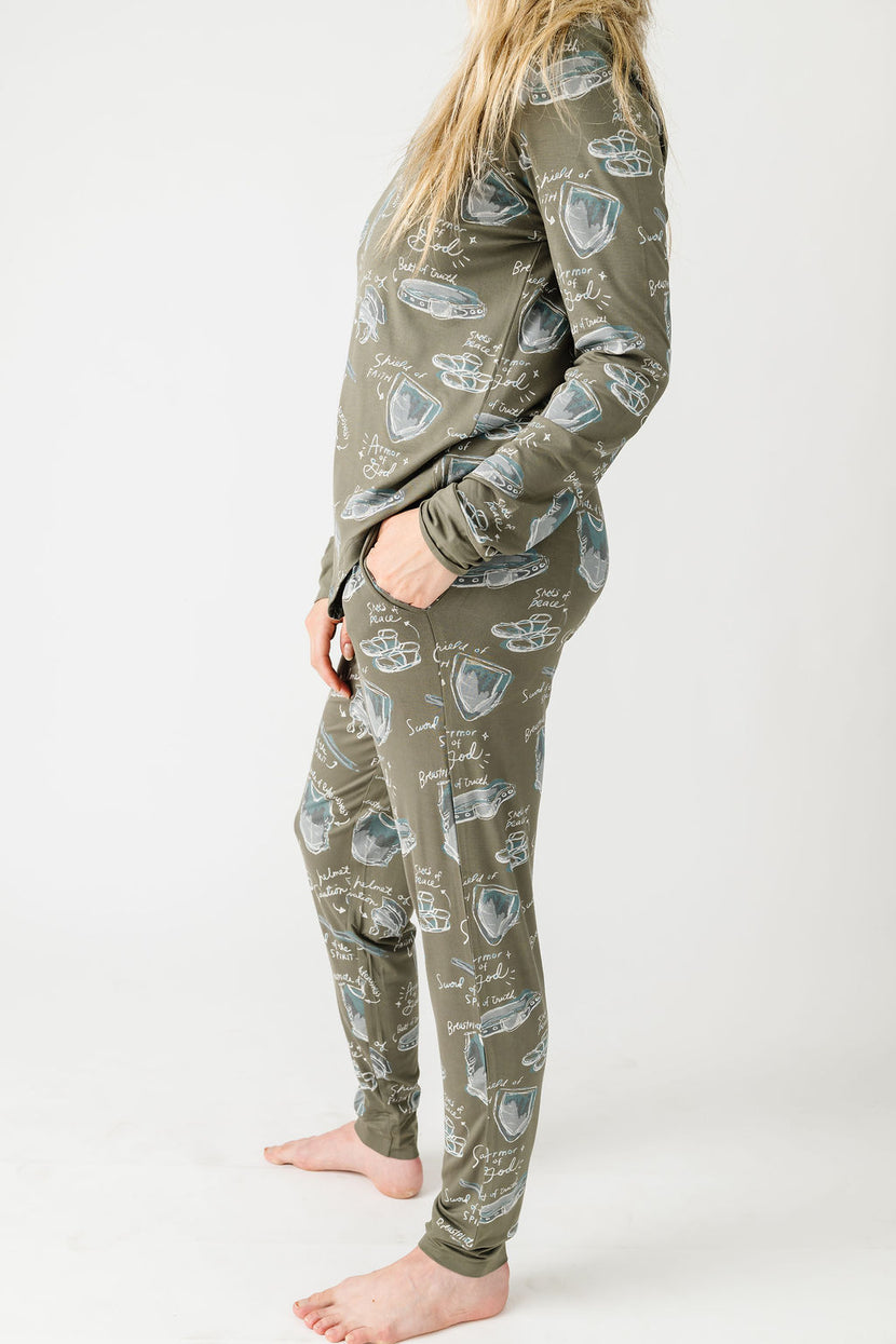 Armor of God Green PJ Womens Jogger Set Bamboo