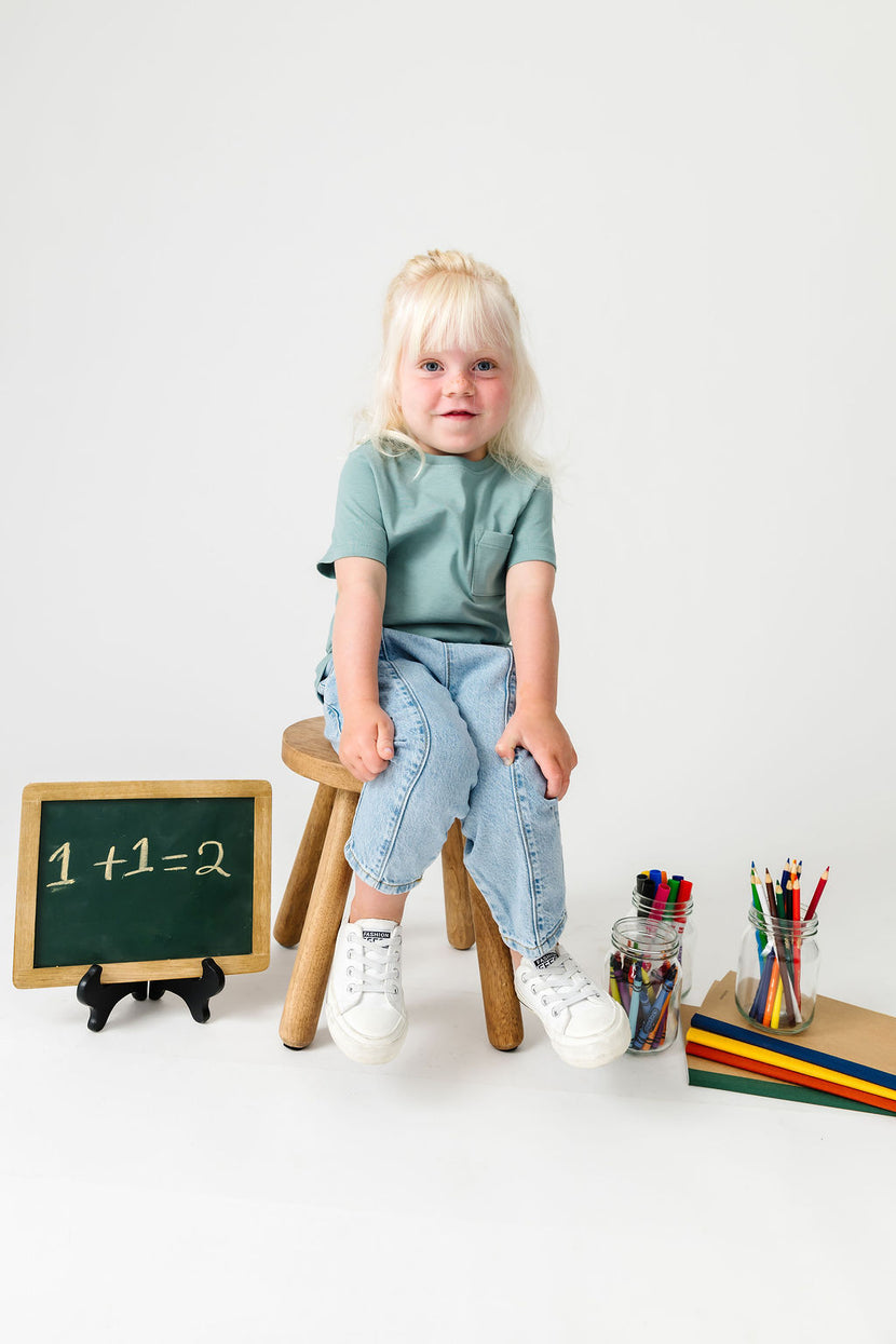 Kids Solid Teal Prayer Pocket T-Shirt Cotton | Short Sleeve