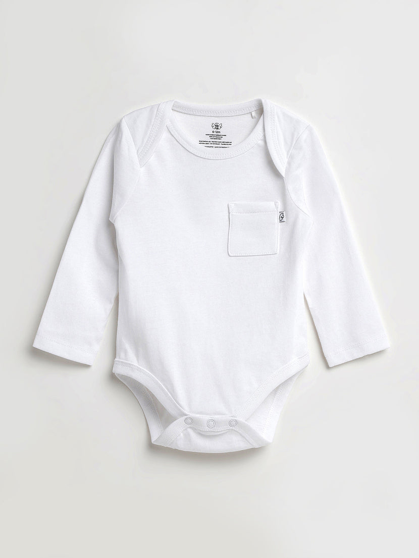 Baby White Prayer Pocket Bodysuit | Long Sleeve